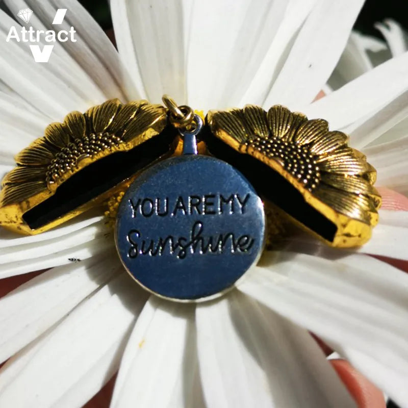 You Are My Sunshine Open Locket Sunflower Pendant Necklace