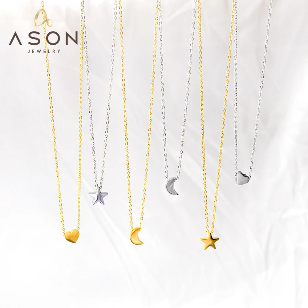 ASONSTEEL Small Tiny Moon Starlink Heart Chains