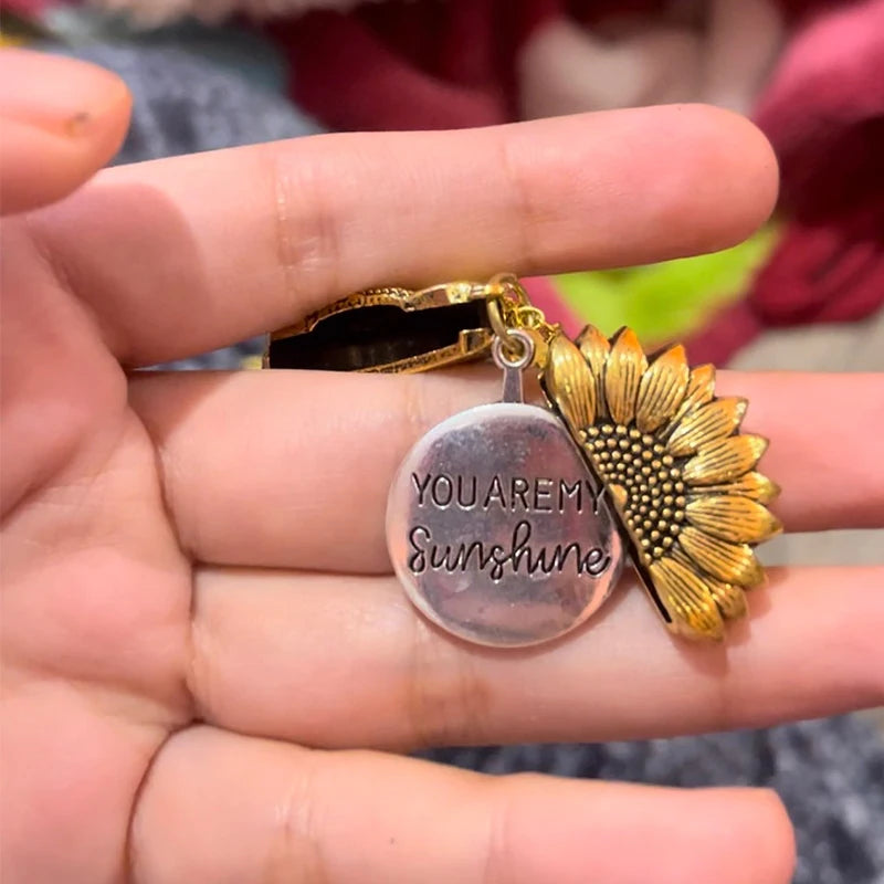 You Are My Sunshine Open Locket Sunflower Pendant Necklace