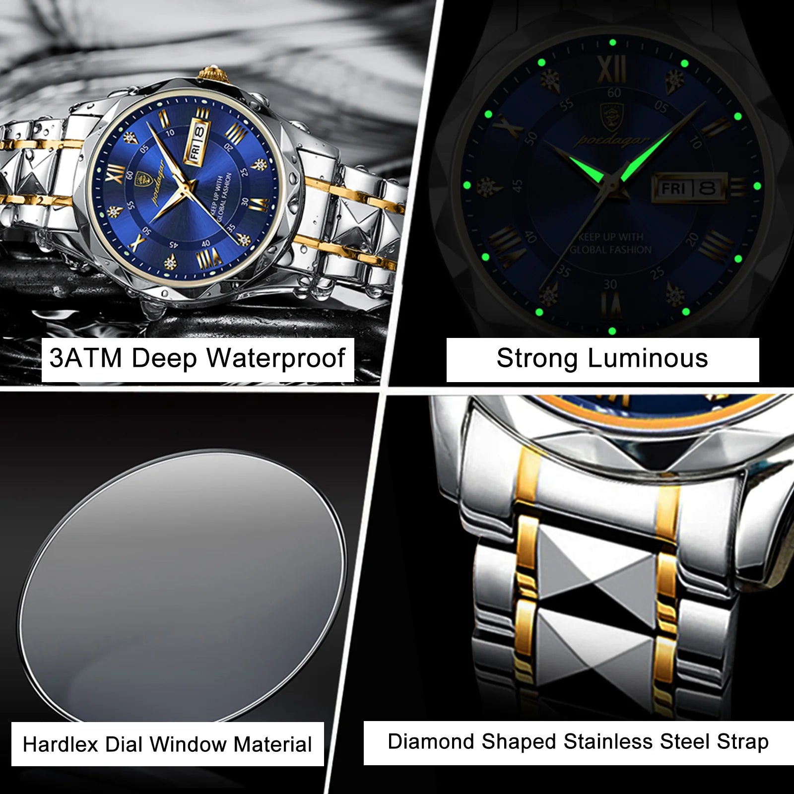 POEDAGAR Top Brand Luxury Man Wristwatch Waterproof