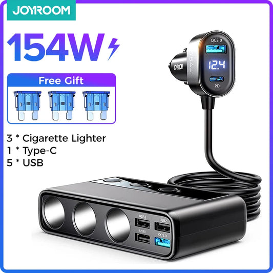 Joyroom 154W  9 in 1 Car Charger Adapter PD 3 Socket