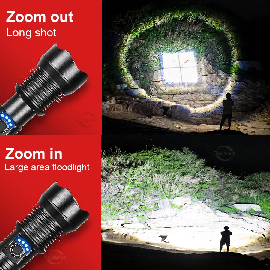 High Power 100000 Lumens Strong Flashlight High Power Rechargeable