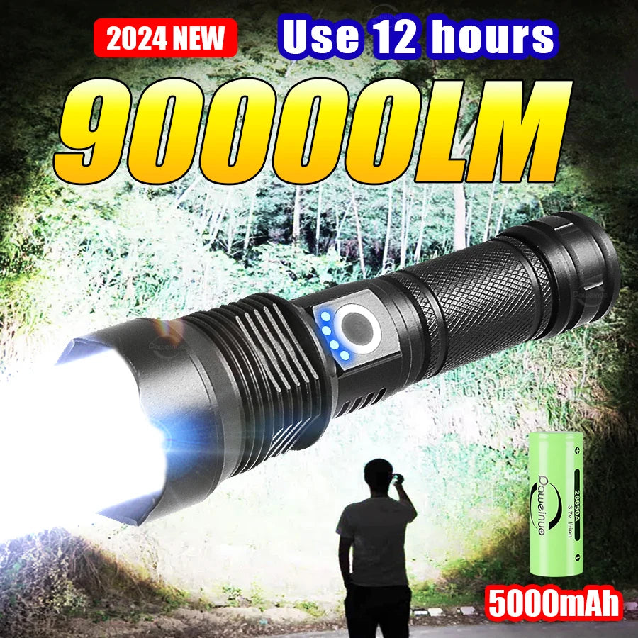 High Power 100000 Lumens Strong Flashlight High Power Rechargeable