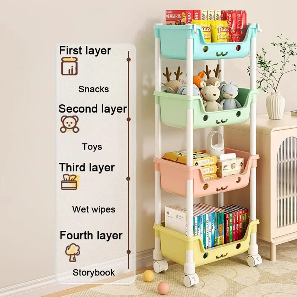 Toy Storage Trolley Bookshelf Snack Rack For Children