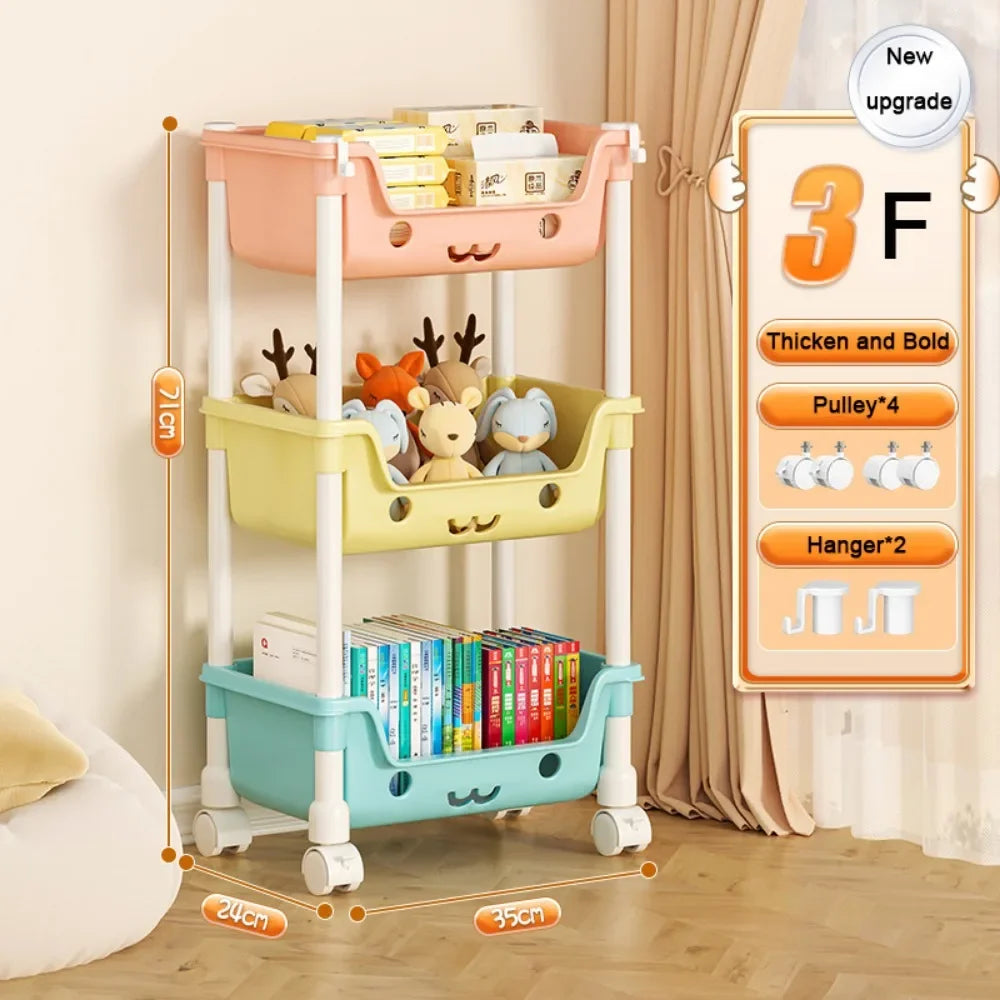 Toy Storage Trolley Bookshelf Snack Rack For Children